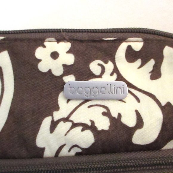 Baggallini Crossbody Bag Travel Organizer Purse Triple Zip, Brown Cream Print - Picture 6 of 16